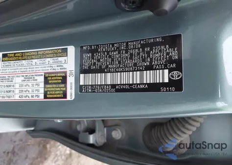 2009 Toyota Camry Le from USA, damaged, VIN 4T1BE46K59U873142